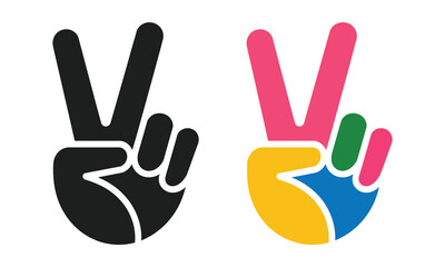 Peace Gesture Hand Icon Collection – Colorful Vector Symbols of Two-Finger Hand Signs, Positive Message Graphics for Creative Design, Stickers, Posters, and Digital Art