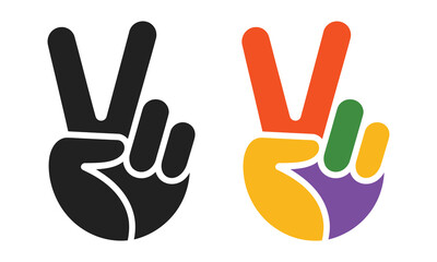 Fototapeta premium Peace Gesture Hand Icon Collection – Colorful Vector Symbols of Two-Finger Hand Signs, Positive Message Graphics for Creative Design, Stickers, Posters, and Digital Art