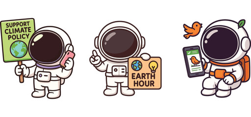 cute astronaut promoting sustainability and earth hour message