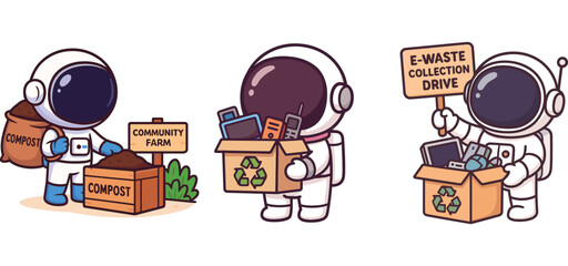 cute astronaut carrying boxes and promoting paper packaging