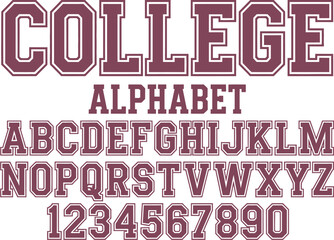Classic college font. Vintage sport font in american style for football, baseball or basketball logos and t-shirt. Athletic department typeface, varsity style font