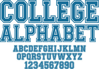 Classic college font. Vintage sport font in american style for football, baseball or basketball logos and t-shirt. Athletic department typeface, varsity style font