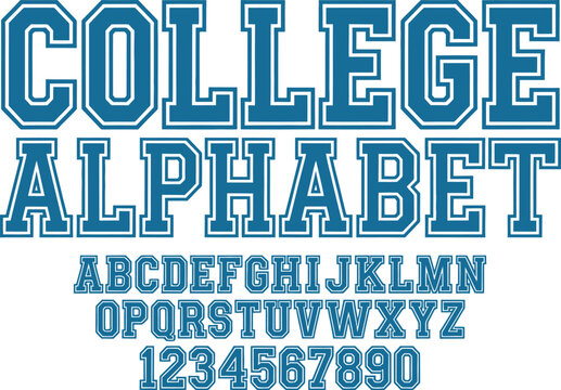 Classic college font. Vintage sport font in american style for football, baseball or basketball logos and t-shirt. Athletic department typeface, varsity style font