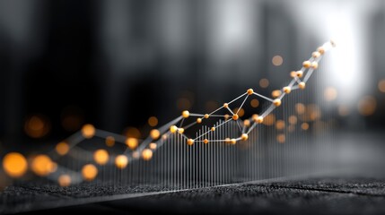 A dynamic graph with orange dots illustrating upward trends in a blurred background, symbolizing growth and progress in data analysis.