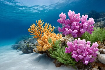 Colorful coral reef underwater ecosystem with marine life