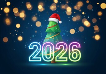 Neon 2026 and festive christmas tree new year design