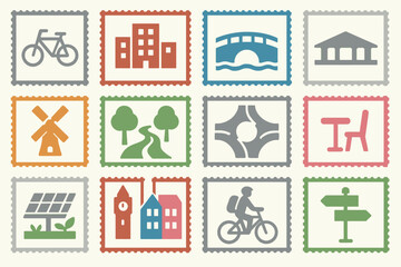 Houten Netherlands Urban Transportation and Landmarks Icons