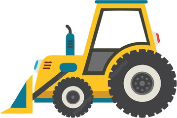 Yellow Bulldozer or Wheel Loader Flat Vector Illustration