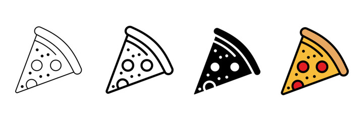 Set of minimalist pizza slice icons with transparent background, depicting delicious Italian food, fast food, restaurant menu symbols, and meal delivery graphics, vector illustration 
