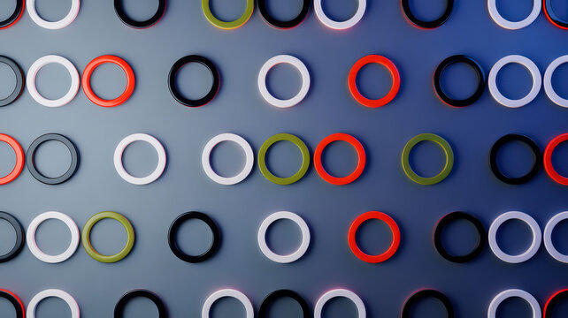 Colorful geometric pattern of rings on a blue-grey background