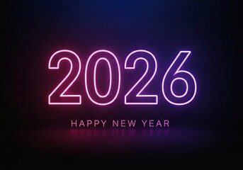 Happy new year 2026 glowing neon sign digital design