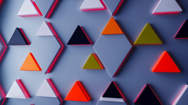 Modern abstract pattern of 3d triangles with glowing red lines - Powered by Adobe