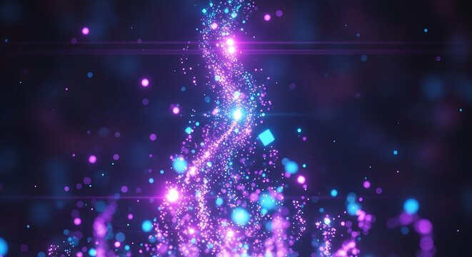 Abstract background with glowing particles and bokeh effect in blue and purple - Powered by Adobe