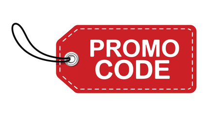 Red promo code tag with string