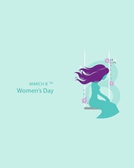 International womens day graphic with abstract woman silhouette and flowing hair