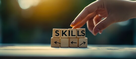 Wooden blocks spelling out the word skills