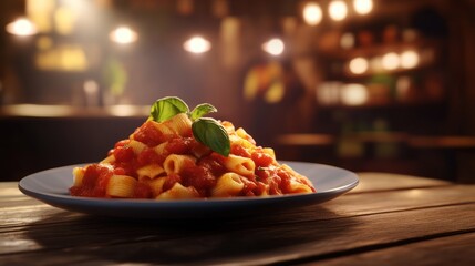 Pasta dish, restaurant setting