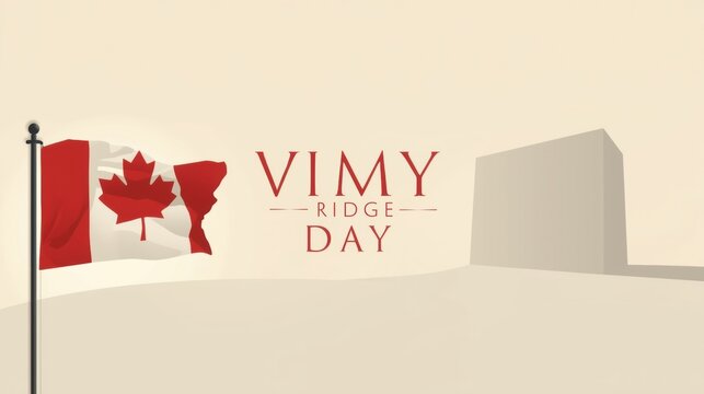 Canadian flag waving and vimy ridge day memorial illustration