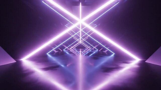 Abstract cyberpunk neon purple x light corridor 4k video