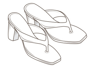 Elegant High Heel Shoe Line Art Illustration. hand drawn.