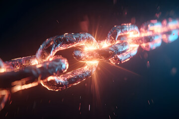 Abstract concept with broken chains glowing with light, symbolizing victory over death and spiritual freedom