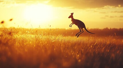 Kangaroo leaps at golden sunset