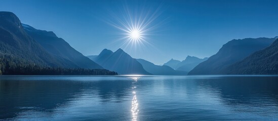 Serene mountain lake sunrise