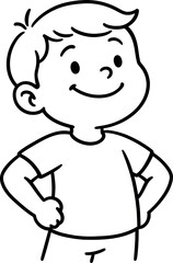 Smiling cartoon boy standing confidently with hands on hips