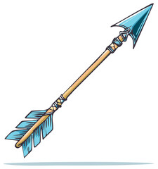 Cartoon Archer Arrow with Blue Fletching and Metallic Head Isolated Art