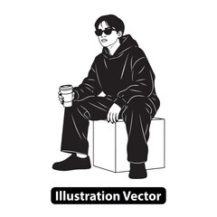 Contemporary Person Chilling with a Drink, Showcasing a Casual and Confident Urban Vibe