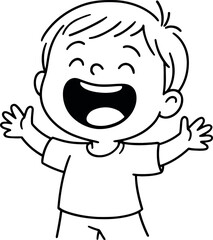 Joyful cartoon boy with wide open mouth and arms outstretched