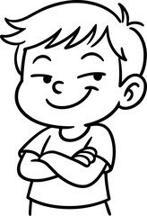 Cartoon boy with mischievous smile and crossed arms