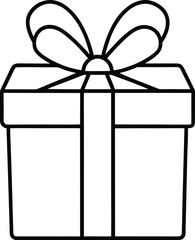 Simple black outline gift box with bow present ribbon