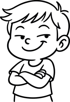 Cartoon boy with mischievous smile and crossed arms