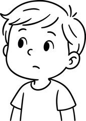 Simple line drawing of a young boy looking upwards with curiosity