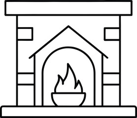 Simple outlined fireplace with flames hearth vector