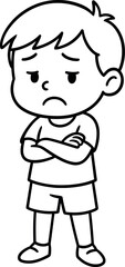 Sad boy with arms crossed looking downcast and unhappy