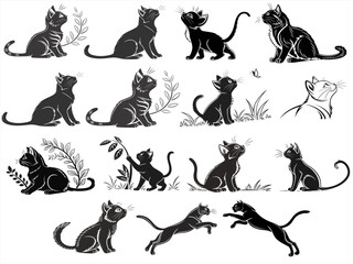 Cat silhouette black vector white background 1