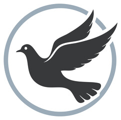 Obraz premium Flying Dove Peace Symbol in Gray Circle Simple Graphic Illustration
