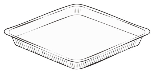 Isometric view of an empty disposable aluminum baking pan outline