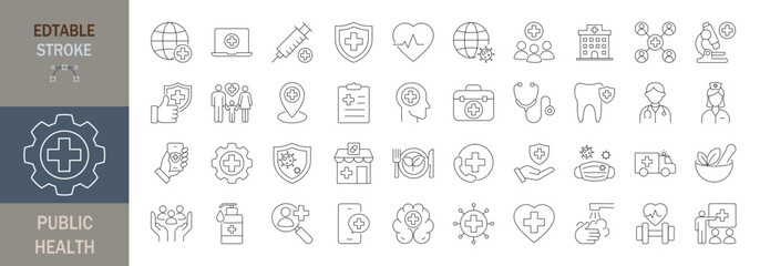 Public health icon set. Editable line icons. Vector illustration.