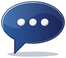 Glossy blue chat bubble with ellipsis dots for communication or social media messaging