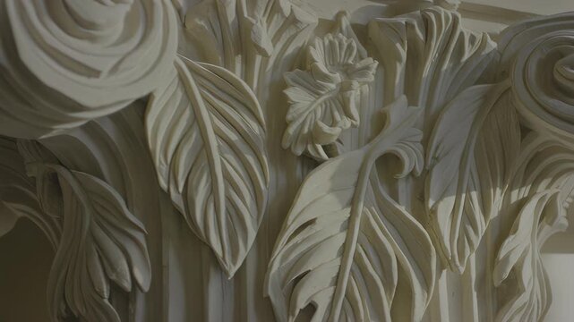 Ornate carved column details with floral and scroll motifs