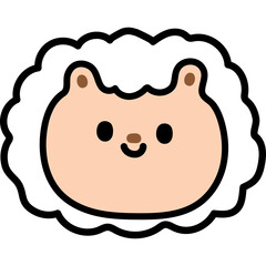 Cute cartoon sheep face with fluffy white wool and friendly expression set against a clean white background suitable for children's content and educational materials
