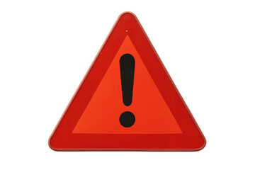 Red warning sign with exclamation mark symbol indicating danger, caution, and alert, cut out on transparent background