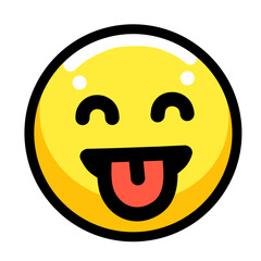 Flat vector smiley face sticking out tongue—circular yellow icon, thick black border, clean geometric minimal style, transparent background
