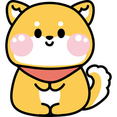 Cute Cartoon Shiba Inu Dog with Big Cheeks and Pink Scarf on Transparent Background Detailed Vector Art