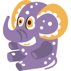 Cute Cartoon Purple Elephant Sitting Illustration With White Dots Yellow Accents And Big Ears On Transparent Background