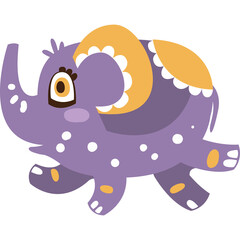 Cute Cartoon Purple Elephant With White Spots Yellow Ears Running Playfully With Transparent Background
