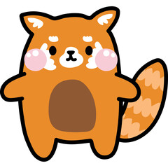 Cute Cartoon Red Panda With Pink Cheeks And Striped Tail In A Playful Pose Against A White Background